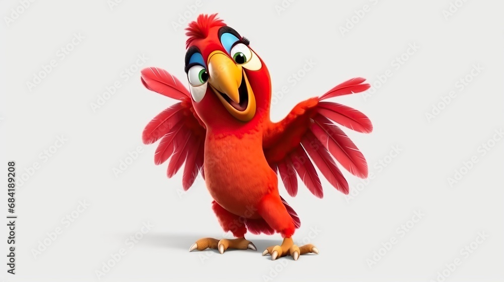 Cartoon red parrot bird character pointing with its wing Cartoon red parrot bird character pointing with its wing