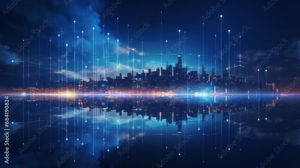 Obraz premium Illustrate the abstract resilience in IT City landscapes, portraying the adaptive and responsive features that safeguard against disruptions