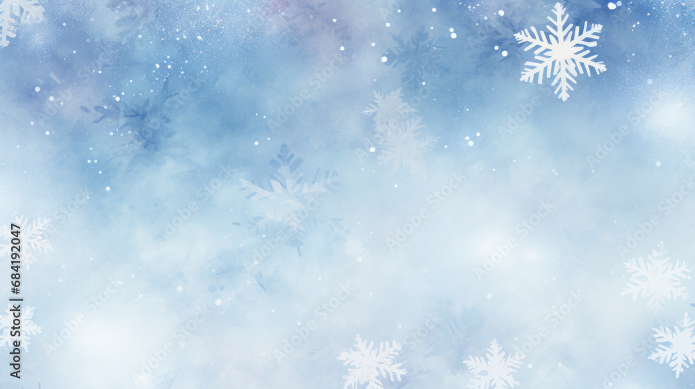 Winter wonder with gentle snowflakes falling on a soft blue backdrop, capturing the serene essence of snow