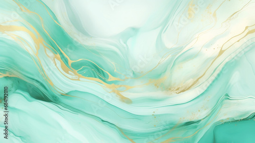 Aquatic hues with gold streaks evoke the calmness of ocean waves, blended artfully in an abstract marbling photo