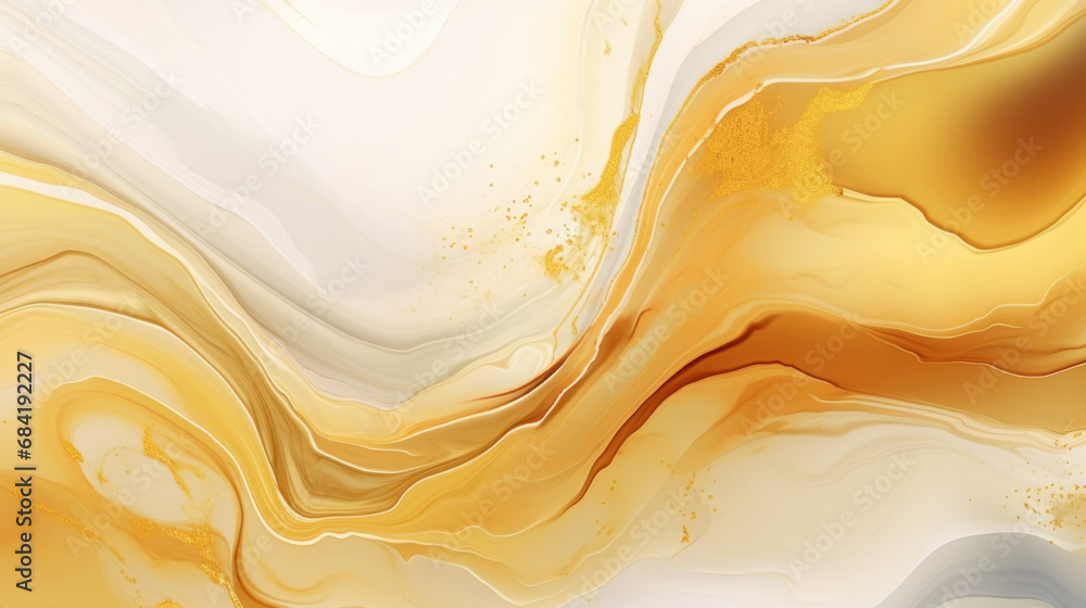 Marbled gold and cream swirls create a luxurious abstract backdrop - obrazy, fototapety, plakaty 