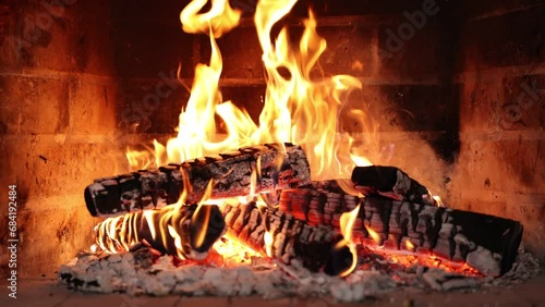 Cozy Fireplace Night. Fireplace 4k. Asmr sleep. Fireplace cracking. Relaxing sounds  photo