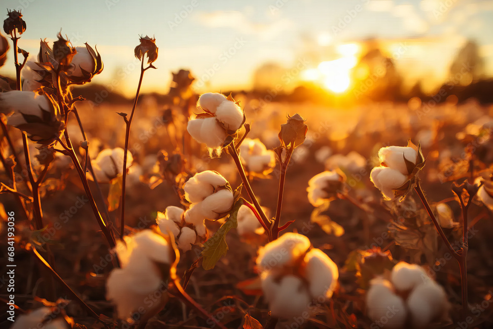 Sunset over cotton: nature's gentle ending Sunset over cotton: nature's gentle ending