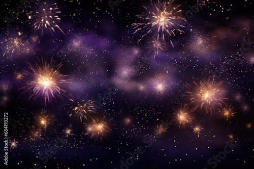 Shimmering Gold Fireworks in Dark Violet Sky