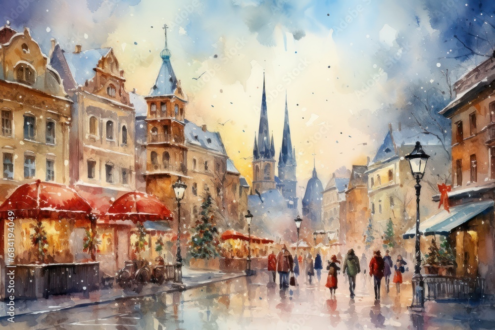 Naklejka premium Christmas Markets - Generative AI