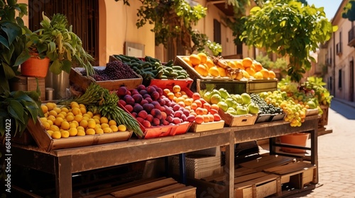Street outdoors market of natural products at sunny day