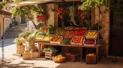 Street outdoors market of natural products at sunny day