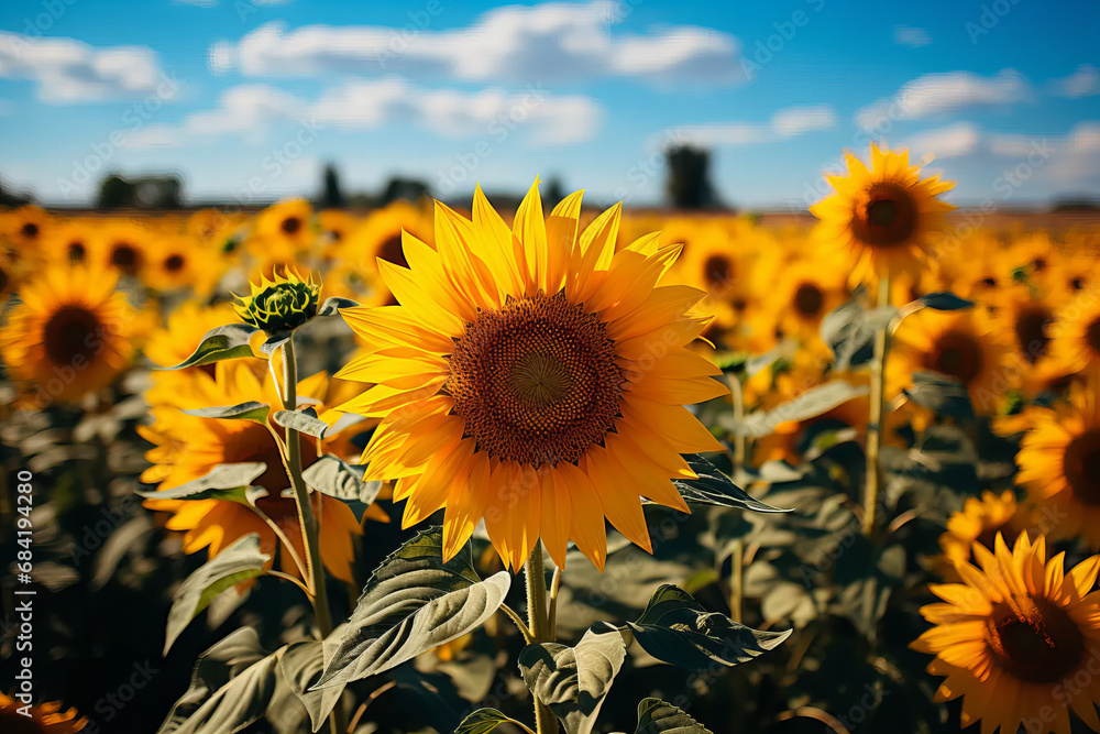Obraz premium A sea of sunflowers under a clear sky
