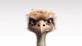 beautiful ostrich on white background. Charming character in different poses with runs, sits on eggs and stands in cartoon style.