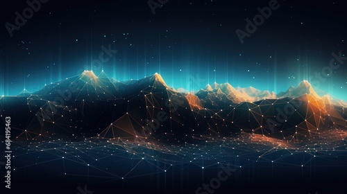 Illustrate the abstract resilience of IT systems, with digital mountains representing the strength to withstand challenges photo