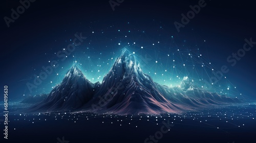 Illustrate the abstract resilience of IT systems, with digital mountains representing the strength to withstand challenges