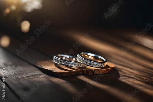 two rings on a wooden table photo