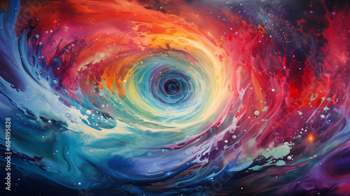 abstract background of swirling galaxies, painting vibrant cosmic hues across the canvas, using a fisheye lens to capture the immersive depth of the cosmic scene - Generative AI