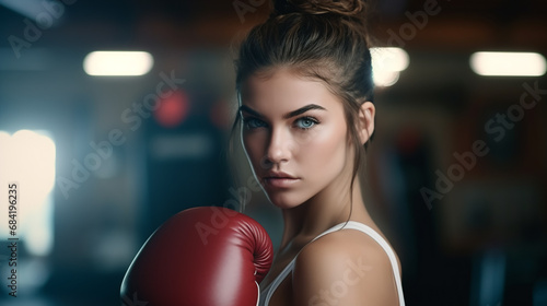 Woman Boxer, fight and portrait. Female on boxing sport