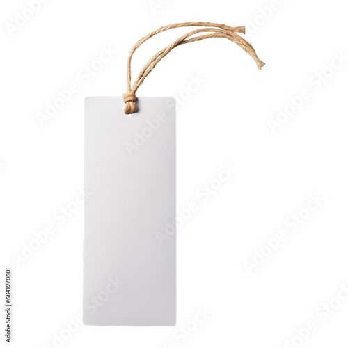 blank white price tag or bookmark with Twine Mockup isolated on a transparent background., Cardboard label with rope or Jute String template PNG 