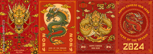 New year dragon set posters photo