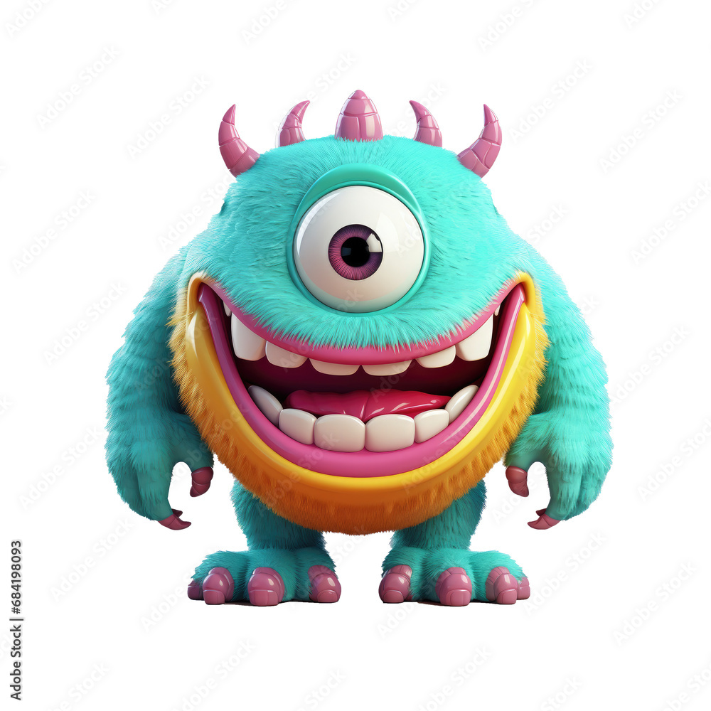 Funny, cute and furry monster. 3D cartoon character.