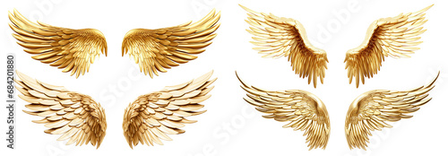 Set of golden wings cut out photo