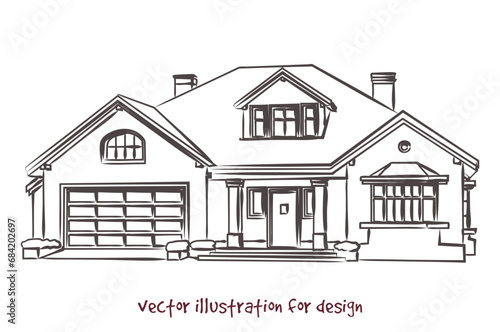 vector sketch of house with garage