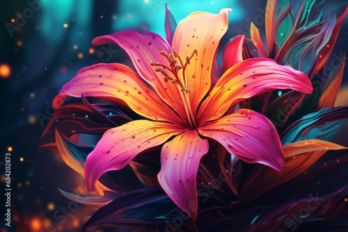 Experience a Vivid Explosion of Digital Art with this Stunning Brightly Colored Flower Generative AI