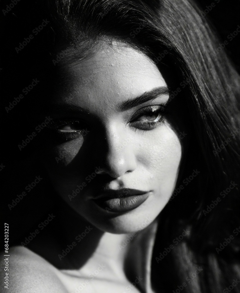 Fototapeta premium A black and white photo of a woman. Generative AI Image.