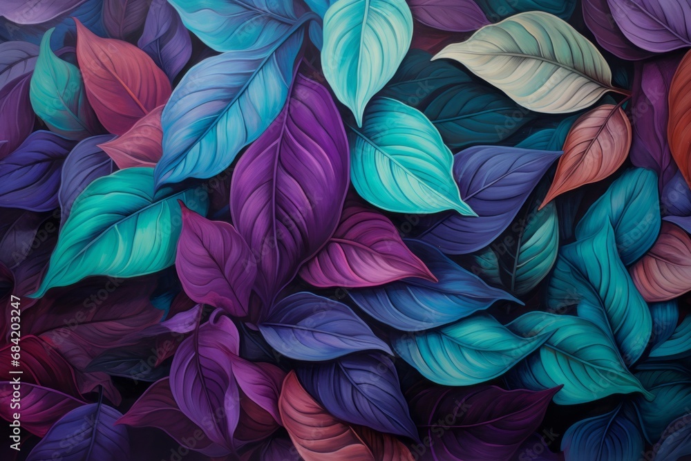 Stunning Vibrance: A Captivating Display of Blue and Purple Leaves in Nature Generative AI