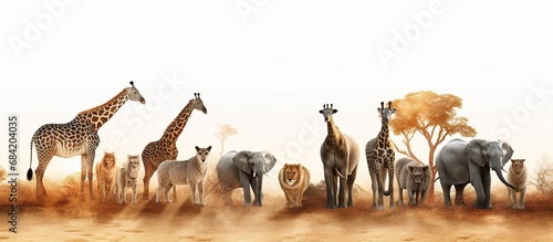 Group of wild african animal on white background illustration photo