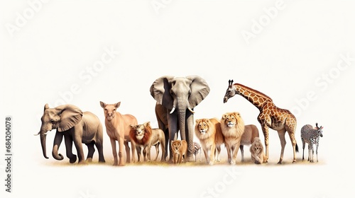 Collection of wildlife animals, isolated on white