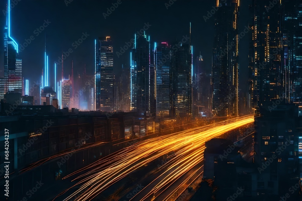 Electric sparks blending with futuristic cityscapes, creating an abstract and electrifying urban scene.