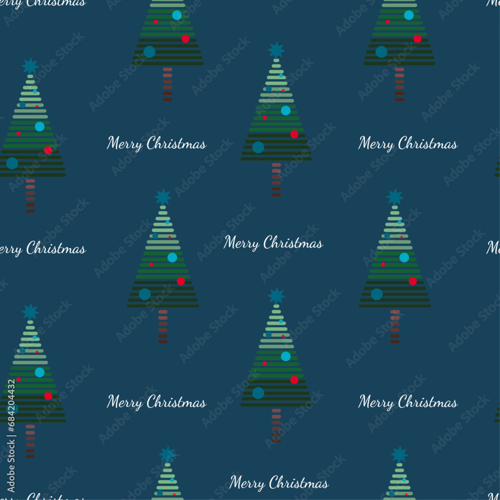 the seamless christmas pattern with stylized Christmas tree on the blue background