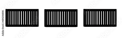 Black realistic metal prison bars isolated on white background. Detailed jail cage, prison iron fence. Criminal background mockup. Creative vector illustration.
