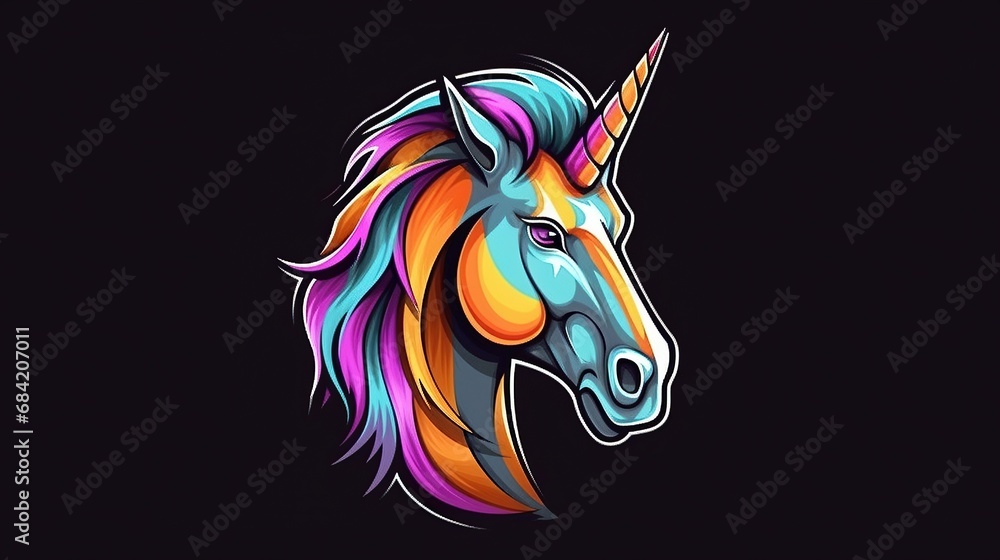 Cute rainbow unicorn head mascot - obrazy, fototapety, plakaty 