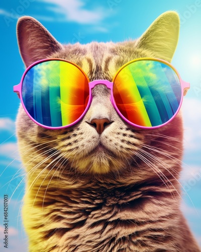 Meet the Most Stylish Feline in Town: The Sunglass-Sporting Rainbow Cat! Generative AI