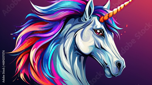 Unicorn head portrait vector illustration. Magic fantasy horse design for children t-shirt and bags.