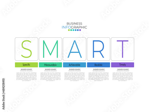 Infographic design template with SMART concept. can be used for presentation, banner, graphic and diagram.Infographic business with 5 option, parts, step for process. Abstract template.