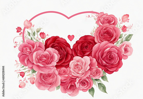 Template with watercolor flowers and heart. Decor for Valentine s Day. AI 