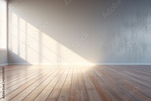 Discover the Simplicity and Warmth of Minimalist Design  Sunlit Wooden-Floored Room Generative AI