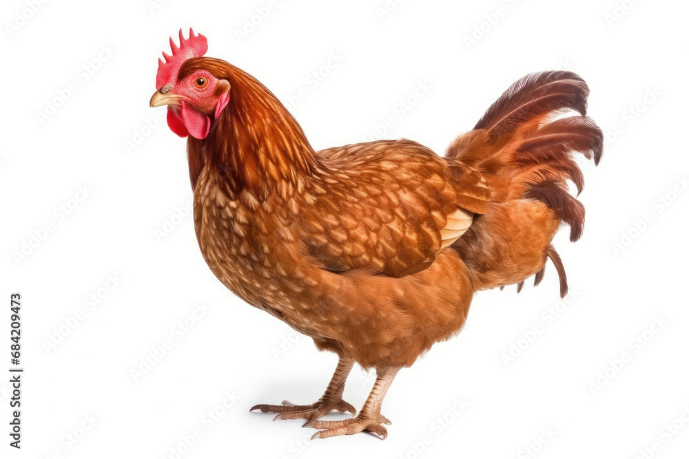 Fototapeta premium Young brown hen isolated on white background.