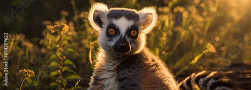 Ring tailed lemur in the early morning light banner photo