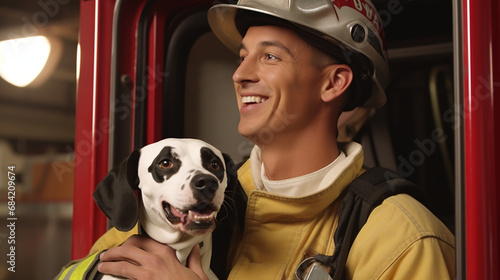 Firefighter and Dalmatian: Showcase the classic camaraderie between a firefighter and a Dalmatian, adding a touch of warmth to the scene