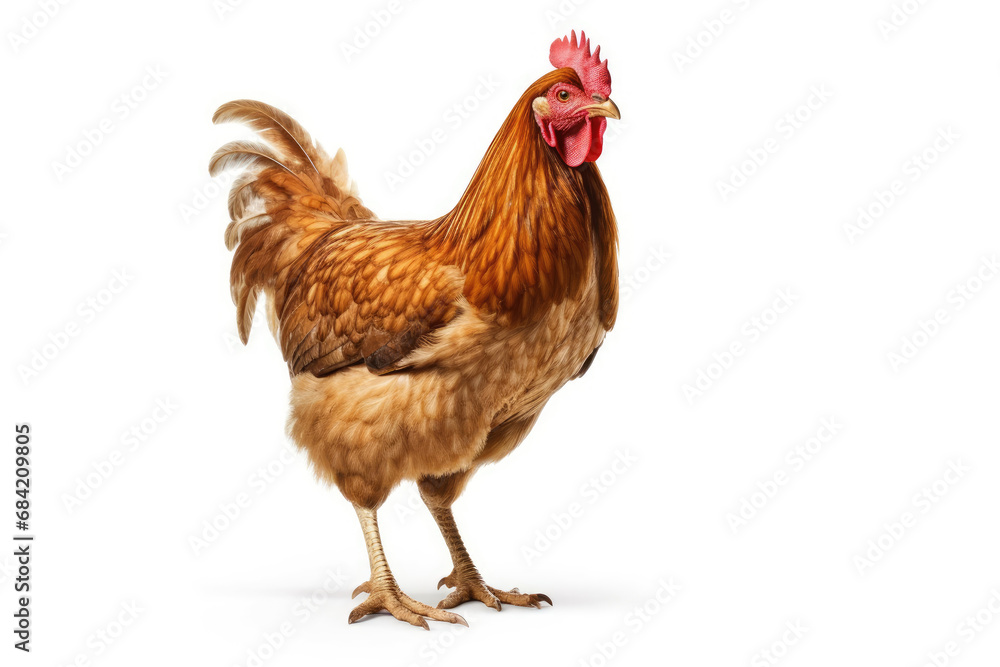 Fototapeta premium Young brown hen isolated on white background.