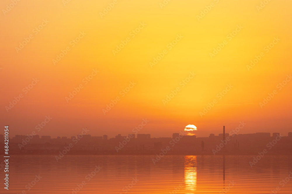 Golden sunrise over the city. Baku. Azerbaijan. Golden sunrise over the city. Baku. Azerbaijan.