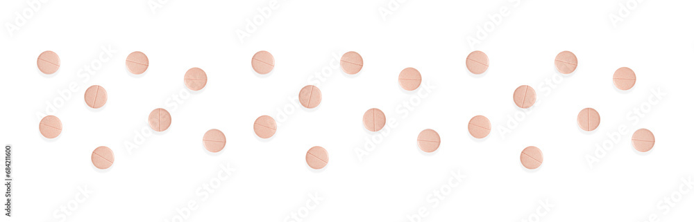 Set of round pink pills isolated on transparent background. Png. Border. Medical, pharmacy and healthcare concept. Set of round pink pills isolated on transparent background. Png. Border. Medical, pharmacy and healthcare concept.