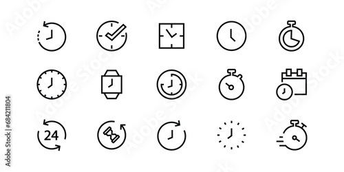 Simple set time icon thin outline editable stroke time check, speedometer speed calendar clock, alarm, timer, date vector sign on white background for graphic, web design Sandglass 24 hour Hourglass 