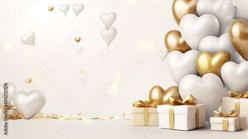 Valentine's Day hearts, balloons, gift box background banner, copy paste for texture