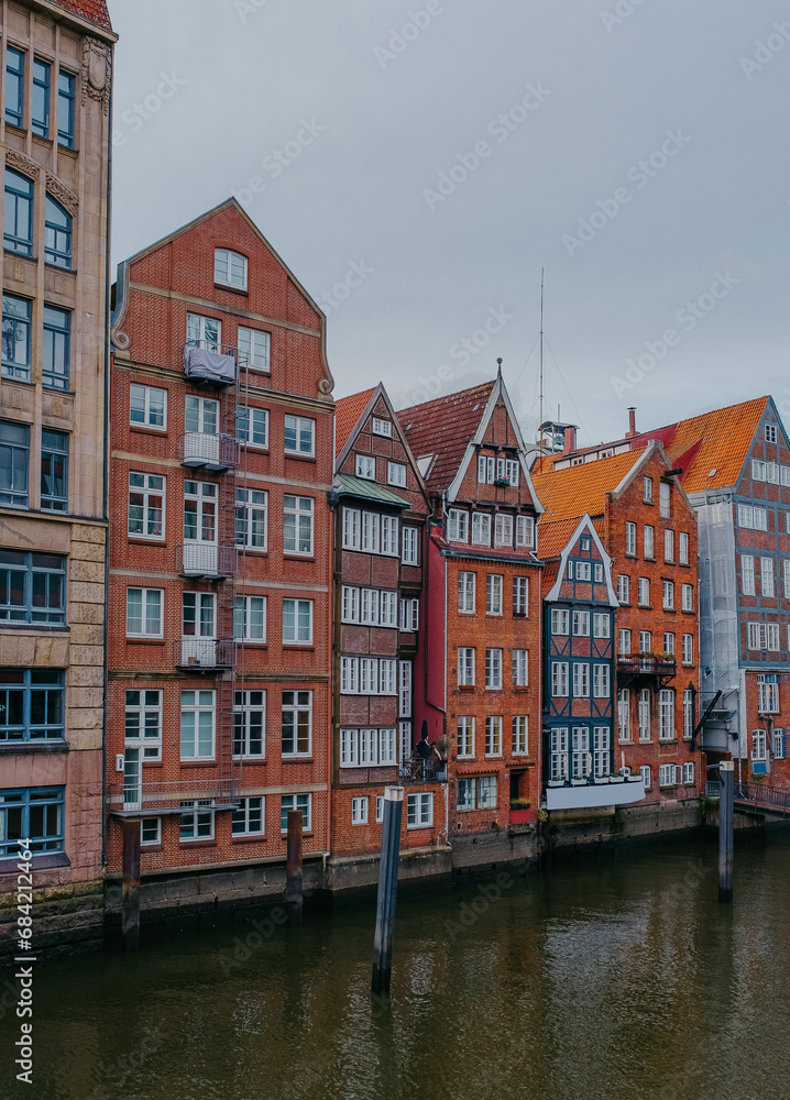 The Nikolaifleet, a canal in the old town (Altstadt) of Hamburg, Germany. It is considered one of the oldest parts of the Port of Hamburg.