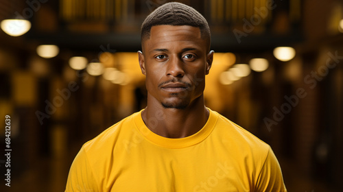 African american man wearing yellow shirt.