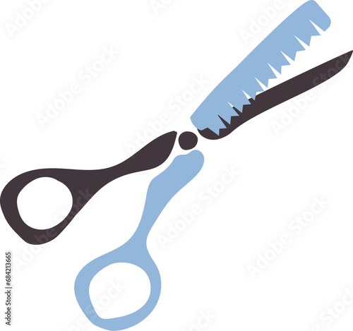 Beauty service thinning scissors. Professional scissors for hair thinning. Beauty care item in spa salon. Vector isolated on white background