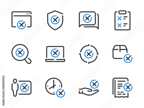 Cancellation and Rejection vector line icons. Cross, Delete, Remove, Cancel and Reject outline icon set.