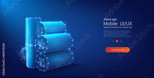 Polygonal battery. Wireframe light connection structure. Modern 3d graphic concept. Vector illustration